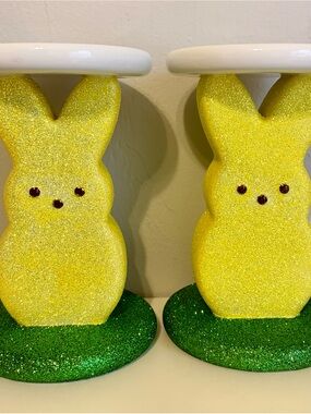Bath & Body Works Yellow Marshmallow Glitter Peeps Bunny Candle Holders x2